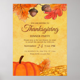 Orange Pumpa Thanksgiving middagsfest Utskrivbar Poster