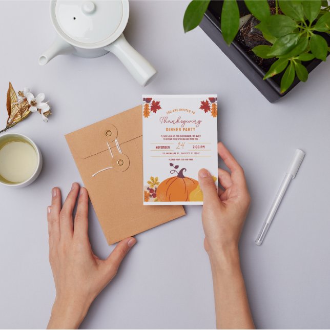 Orange Pumpa Thanksgiving middagskalas Utskrivbar Inbjudningar (Skapare uppladdad)