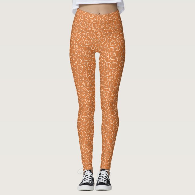 Orange Pumpamuster Höst Halloween-fest Leggings (Framsida)