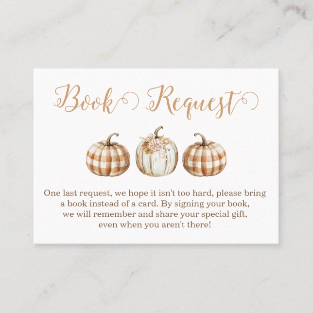 Orange Pumpkin Baby Shower Book Request Insert Visitkort (Framsida)