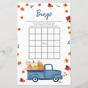 Orange Pumpkin Blue Lastbil Baby Shower Bingo Game