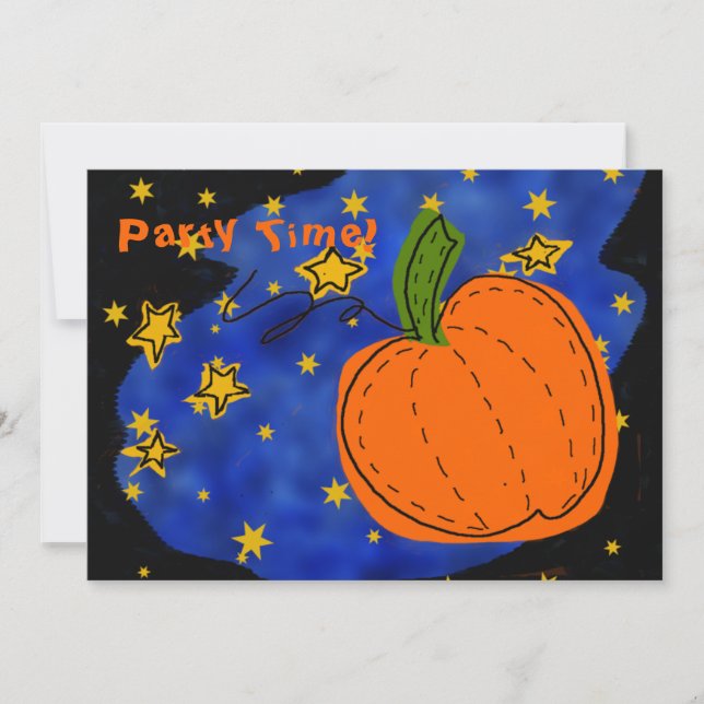 Orange Pumpkin Blue Starry Night Guld Stars Inbjudningar (Framsida)