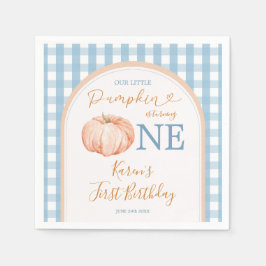 Orange Pumpkin Boho Blue Gingham 1st Birthday Pappersservett