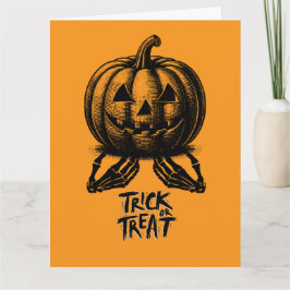 Orange Pumpkin Bus eller godis Skull Hand Spooky Kort