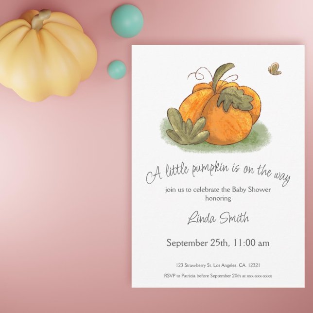 Orange Pumpkin Butterfly Fall Baby Shower Inbjudningar (Cute pumpking fall baby shower invitation)