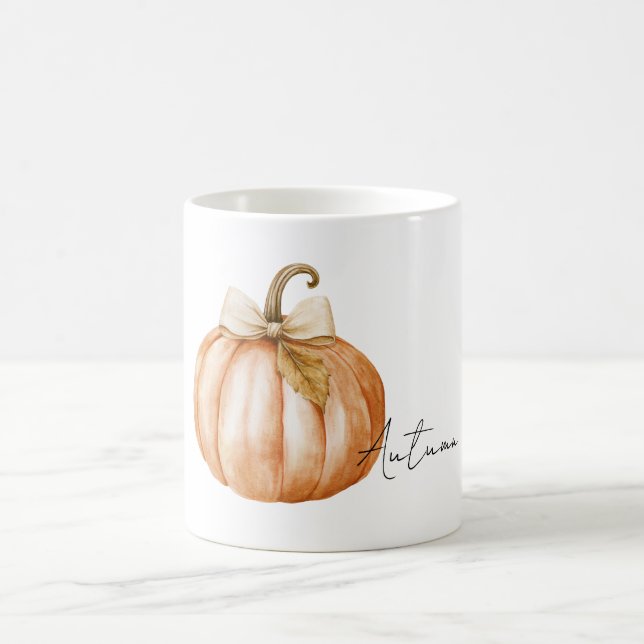 Orange Pumpkin Cream Bow Leaf Kaffemugg (Center)