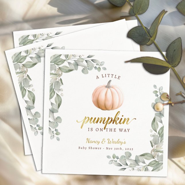 Orange Pumpkin Fall Baby Shower Paper Napkins Pappersservett (Little Pumpkin Baby Shower - Orange)