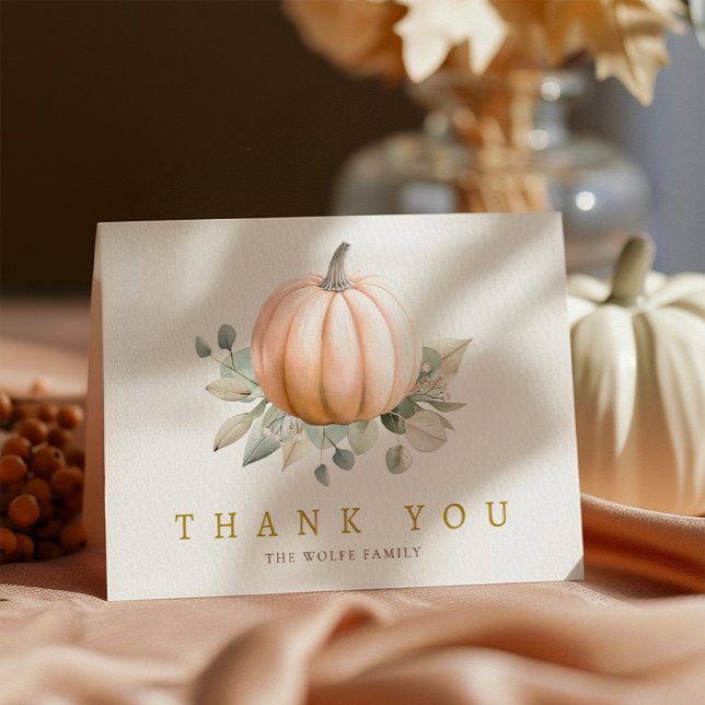 Orange Pumpkin Fall Baby Shower Thank You Card Tack Kort (Thank you Card - Blank inside)