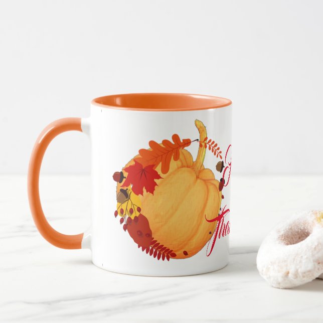 Orange Pumpkin Fall Maple Foliage Thanksgiving Rol Mugg (Med munk)