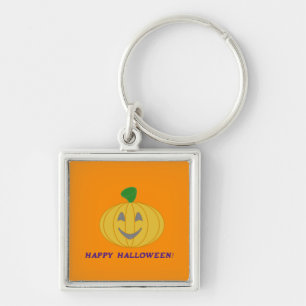 Orange Pumpkin Fyrkantig Silverfärgad Nyckelring