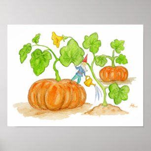 Orange Pumpkin Gnome-teckning Poster