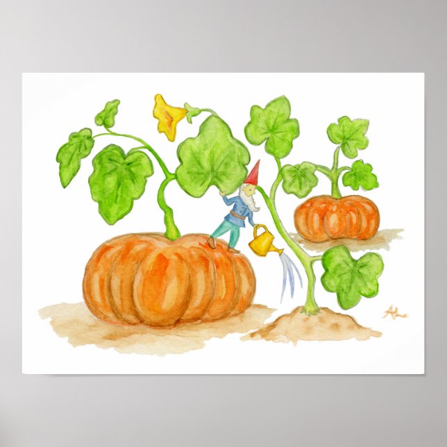 Orange Pumpkin Gnome-teckning Poster (Framsidan)
