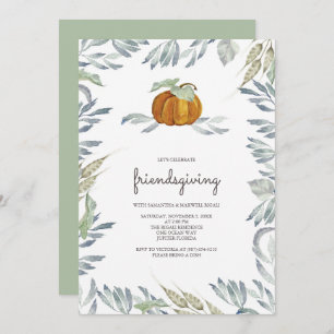 Orange Pumpkin Greenery Friendsgiving-inbjudan Inbjudningar