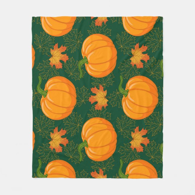 Orange Pumpkin Höst löv Mönster Fleecefilt (Framsidan)