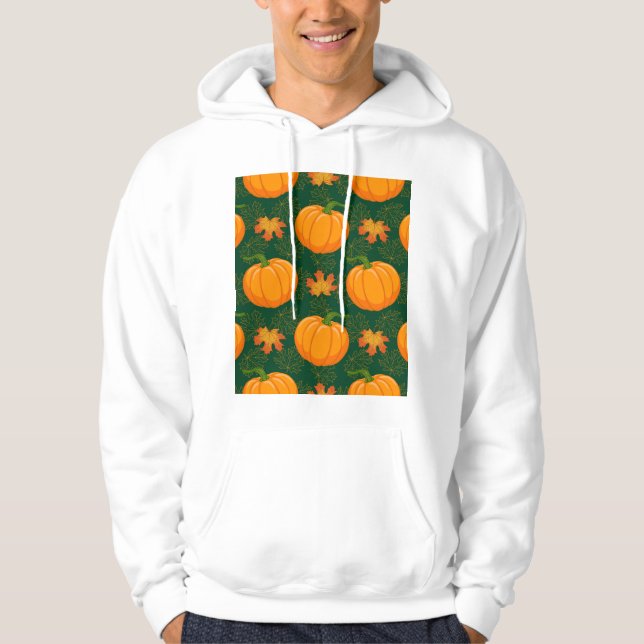 Orange Pumpkin Höst löv Mönster Hoodie (Framsida)