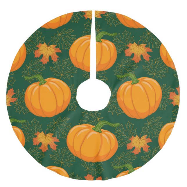 Orange Pumpkin Höst löv Mönster Julgransmatta Borstad Polyester (Framsidan)