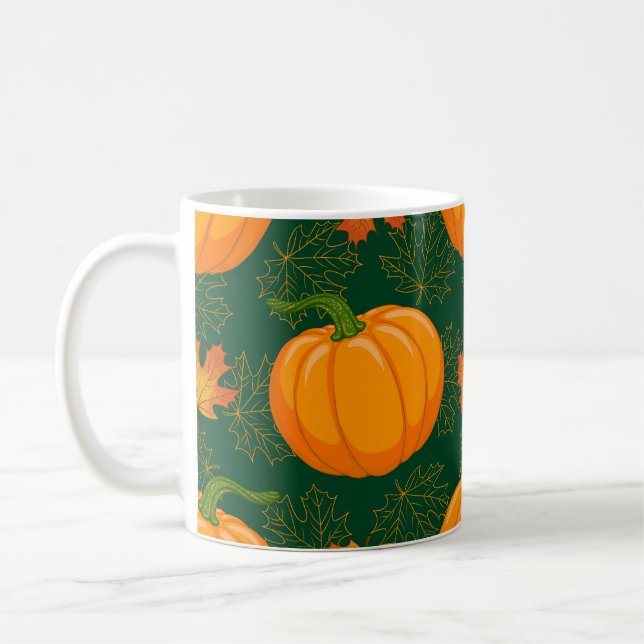 Orange Pumpkin Höst löv Mönster Kaffemugg (Vänster)