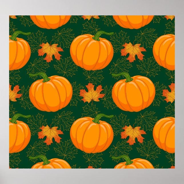 Orange Pumpkin Höst löv Mönster Poster (Framsidan)