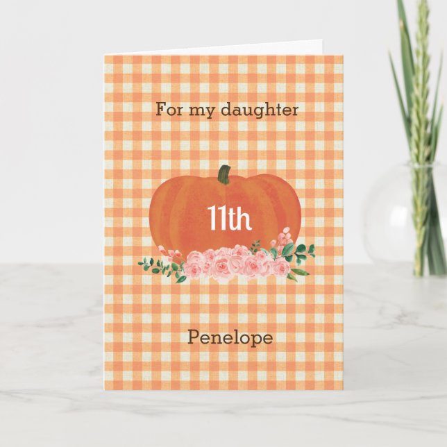 Orange Pumpkin Hösten 11:e födelsedagen Kort (Framsida)