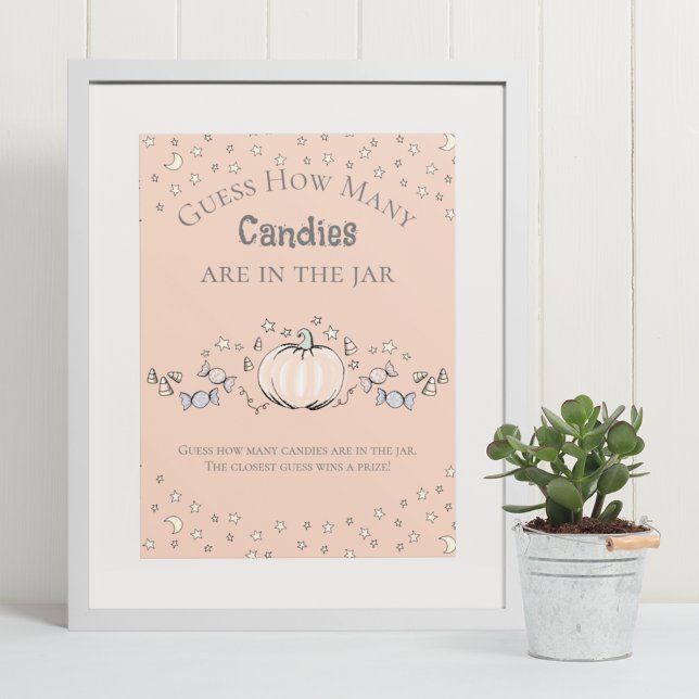 Orange Pumpkin hur många kanepakelspel för babybab Poster (Elegant & Whimsical Fall Baby Shower Game Poster. Frame Not Included. Hand-Drawn Pumpkin Drawing.)