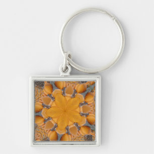 Orange Pumpkin Kaleidoscope Modern Fyrkantig Silverfärgad Nyckelring