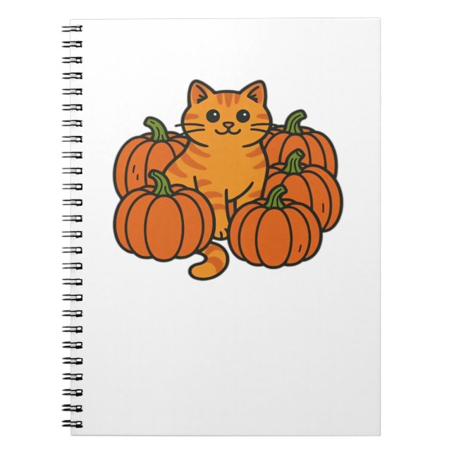 Orange Pumpkin Kattunge Magic Oversized T-Shirt Anteckningsbok (Framsidan)