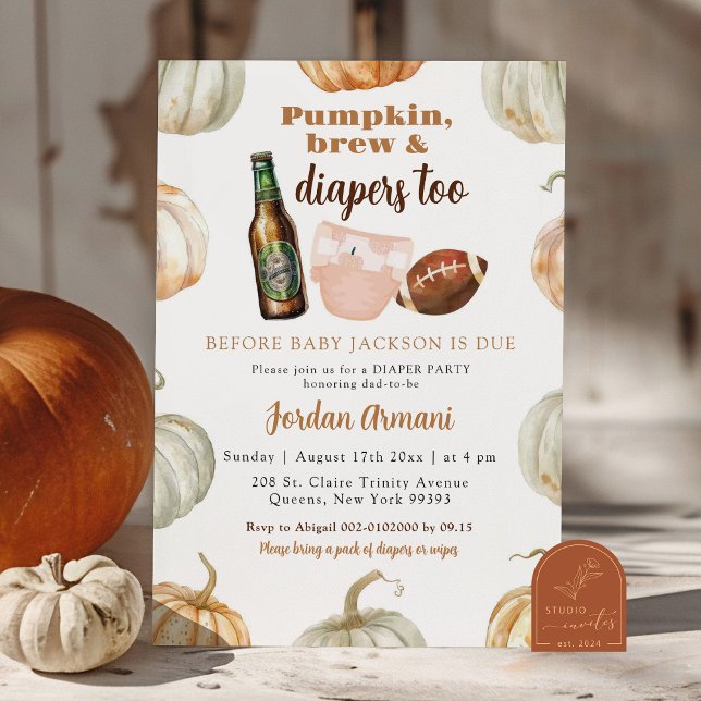 Orange Pumpkin Könsneutralt Brygg och blöjor Inbjudningar (Skapare uppladdad)
