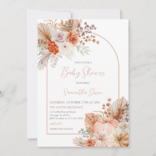 Orange Pumpkin Lastbil Baby Shower Inbjudningar (Framsida)