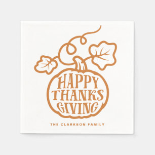 Orange Pumpkin Lettering Happy thanksgiving Pappersservett