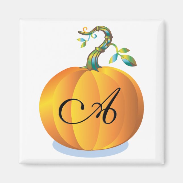 Orange Pumpkin Monogram Brev A Magnet (Framsidan)