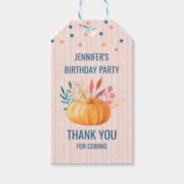 Orange Pumpkin på Rosa och Guld Rand Presentetikett