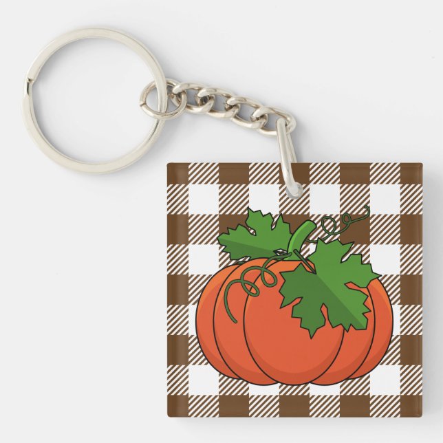 Orange Pumpkin på White Brown Checkered Mönster (Framsidan)