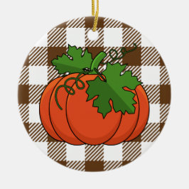 Orange Pumpkin på White Brown Checkered Mönster Julgransprydnad Keramik