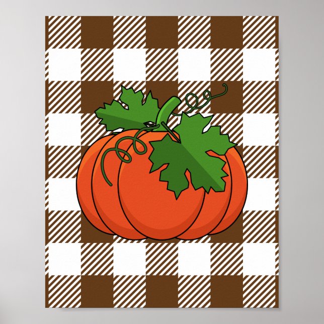 Orange Pumpkin på White Brown Checkered Mönster Poster (Framsidan)