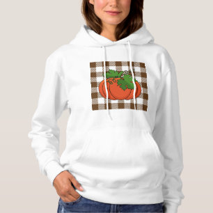 Orange Pumpkin på White Brown Checkered Mönster T Shirt