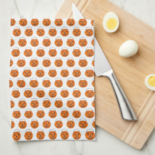 Orange Pumpkin Polka dots Halloween Trick-or-Treat Kökshandduk