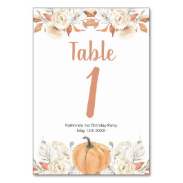 Orange Pumpkin Rustic Blommigt Birthday Bordsnumme Bordsnummer