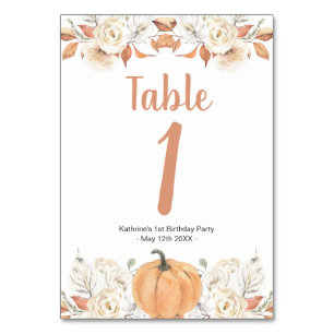 Orange Pumpkin Rustic Blommigt Birthday Bordsnumme Bordsnummer