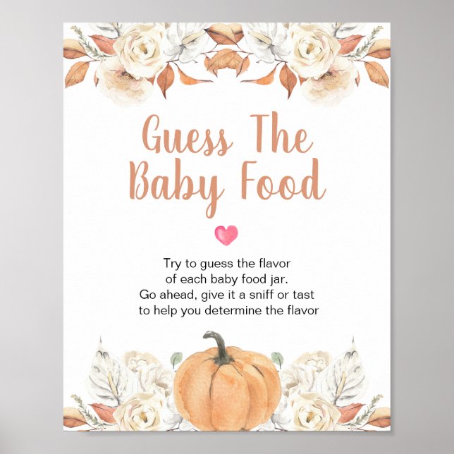 Orange Pumpkin Rustic Blommigt Gissa Baby Food Poster (Framsidan)