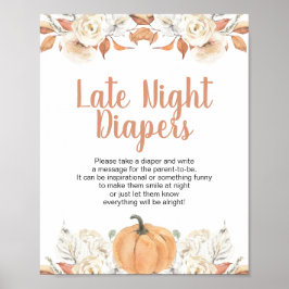 Orange Pumpkin Rustic Blommigt Late Night Diaper Poster