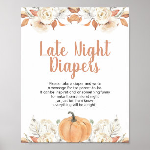 Orange Pumpkin Rustic Blommigt Late Night Diaper Poster