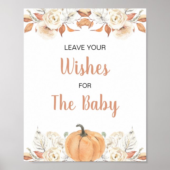Orange Pumpkin Rustic Blommigt Önskemål för Baby-t Poster (Framsidan)