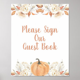 Orange Pumpkin Rustic Blommigt Skriv under gästen Poster