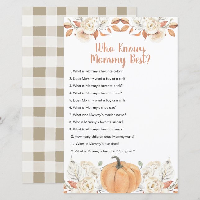 Orange Pumpkin Rustic Blommigt som känner Mamma bä (Fram/baksida)