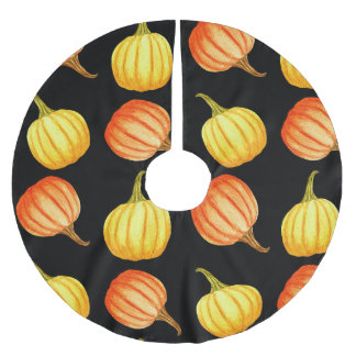 Orange Pumpkin: Sömlös Watercolor Mönster. Julgransmatta Borstad Polyester