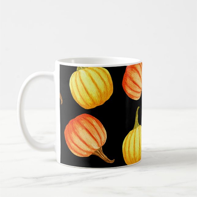 Orange Pumpkin: Sömlös Watercolor Mönster. Kaffemugg (Vänster)