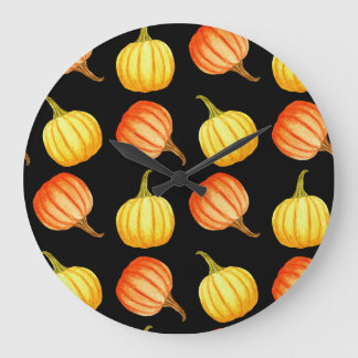 Orange Pumpkin: Sömlös Watercolor Mönster. Stor Klocka