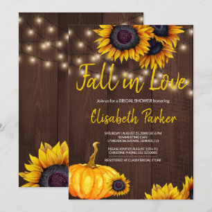 Orange Pumpkin Sunblommblommor Barn Wood Möhippa Inbjudningar