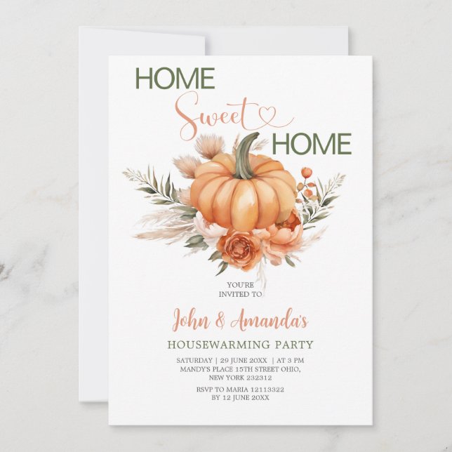 Orange Pumpkin Sweet Home Boho Houseuppvärmning Pa Inbjudningar (Framsida)
