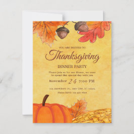 Orange Pumpkin Thanksgiving middag party Printable Inbjudningar